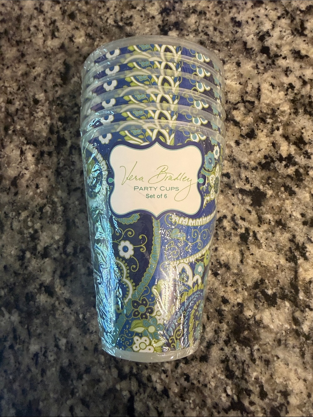 Vera Bradley Blue and Green Paisley Party Cups - Set of 6- NEW UNOPENED